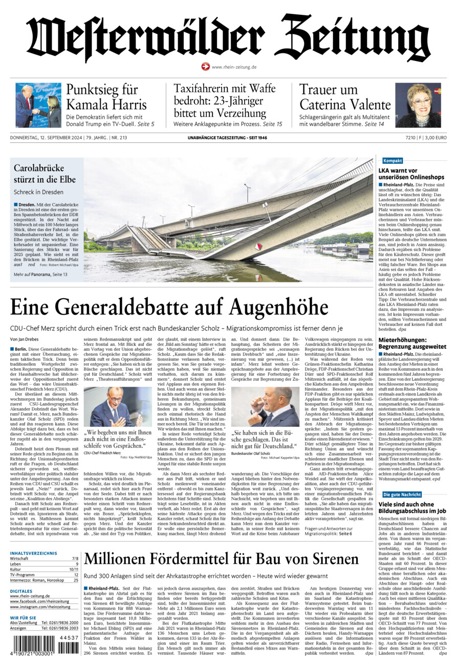 Westerwälder Zeitung vom Donnerstag, 12.09.2024