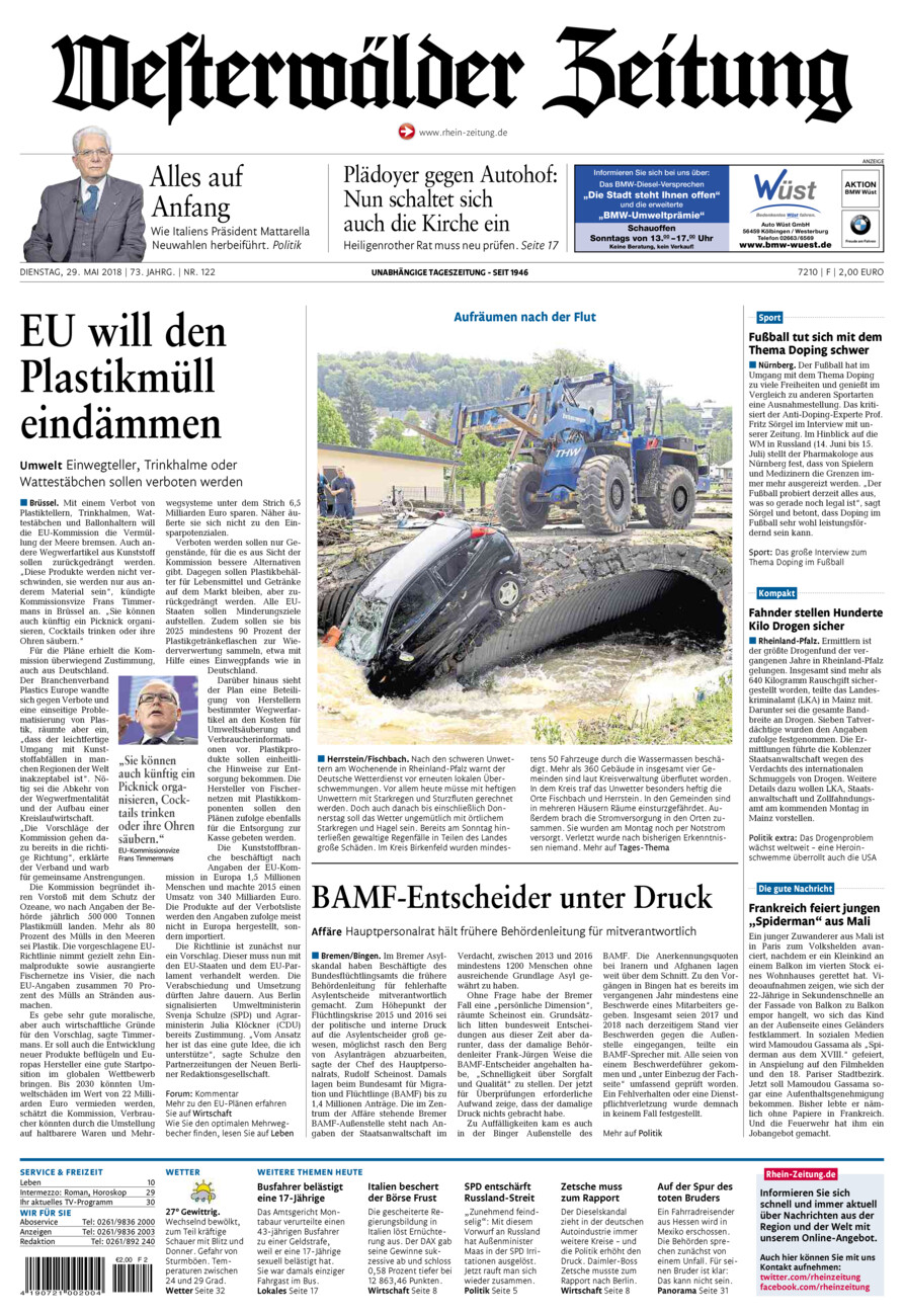 Westerwälder Zeitung vom Dienstag, 29.05.2018