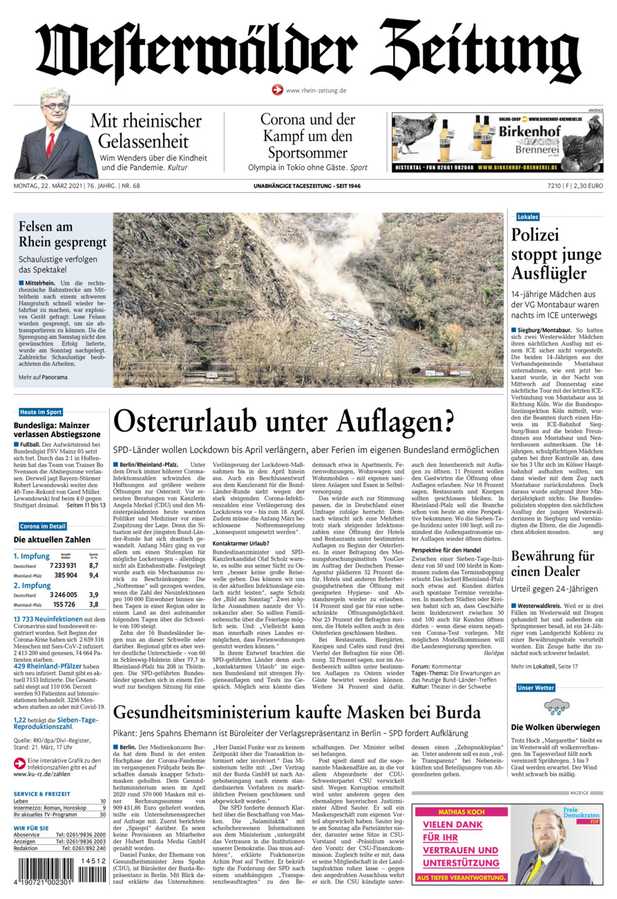 Westerwälder Zeitung vom Montag, 22.03.2021