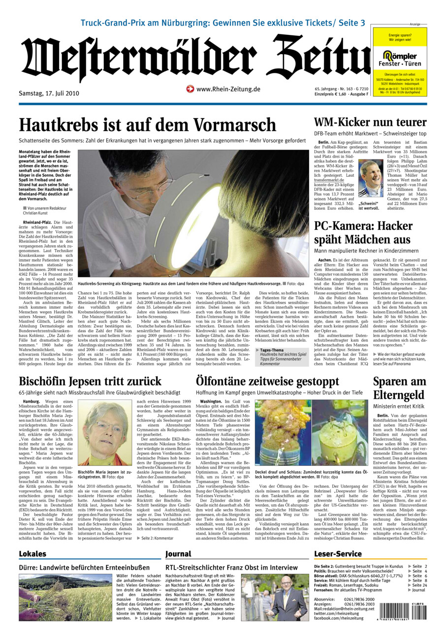 Westerwälder Zeitung vom Samstag, 17.07.2010