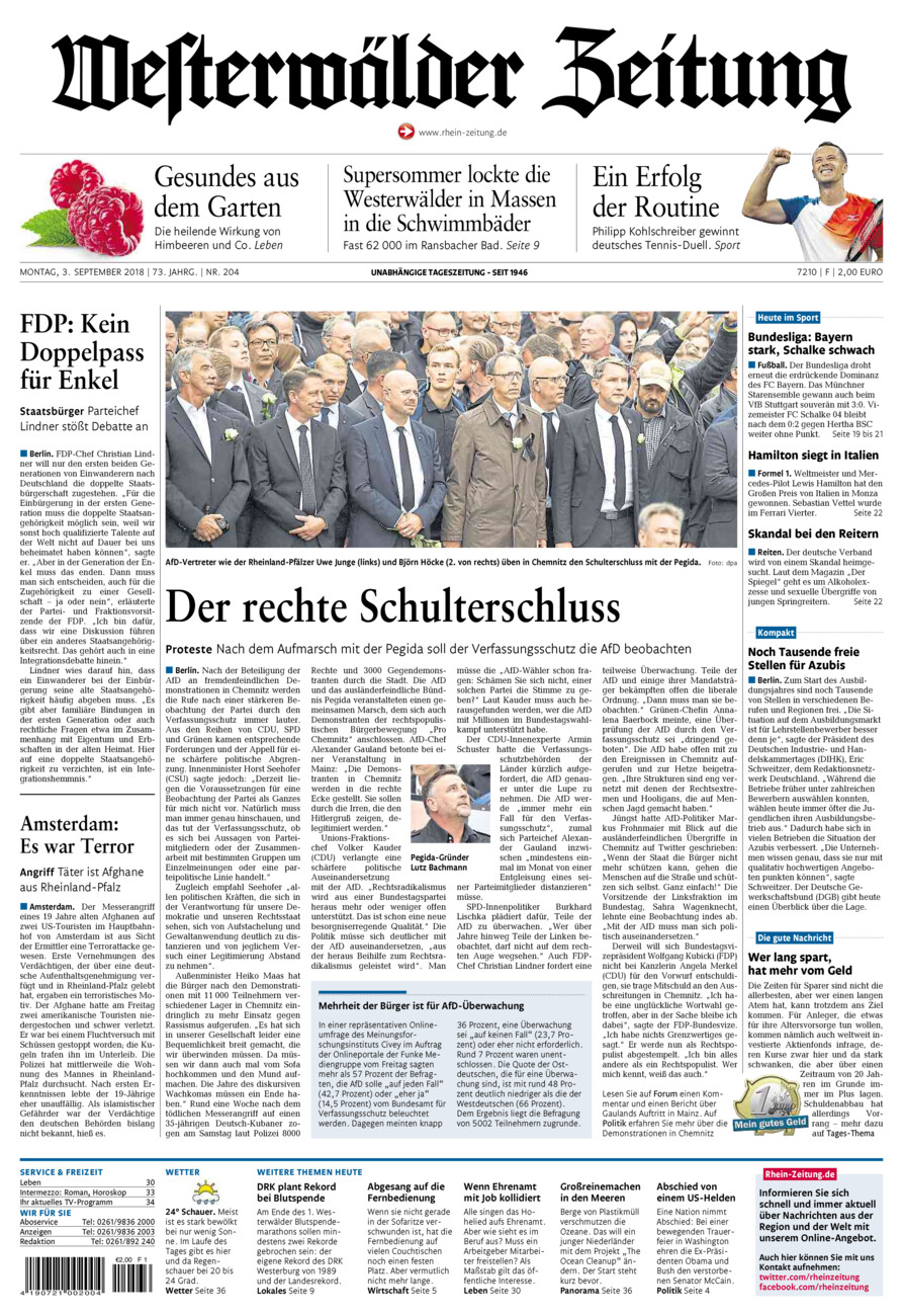 Westerwälder Zeitung vom Montag, 03.09.2018