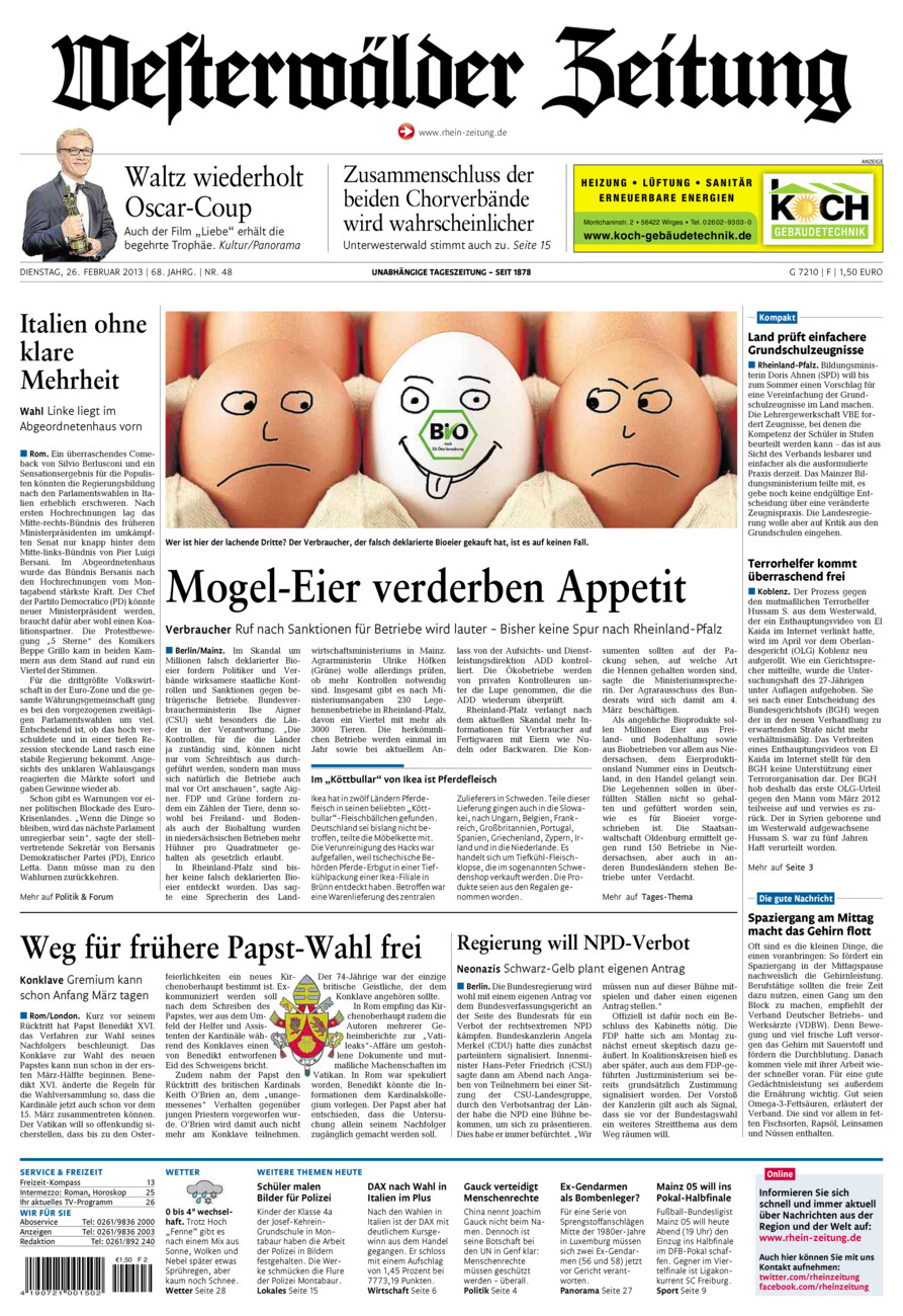 Westerwälder Zeitung vom Dienstag, 26.02.2013