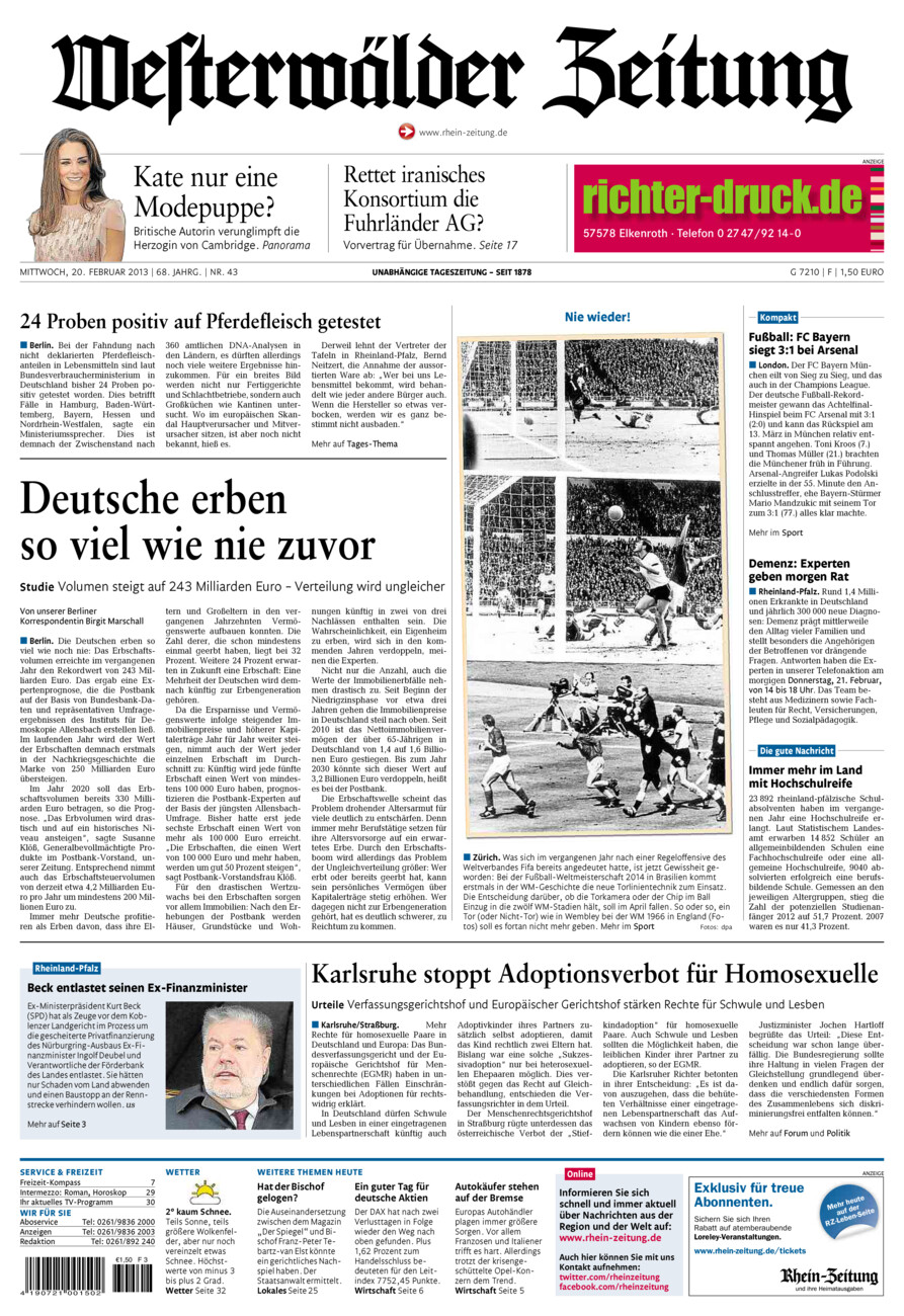 Westerwälder Zeitung vom Mittwoch, 20.02.2013