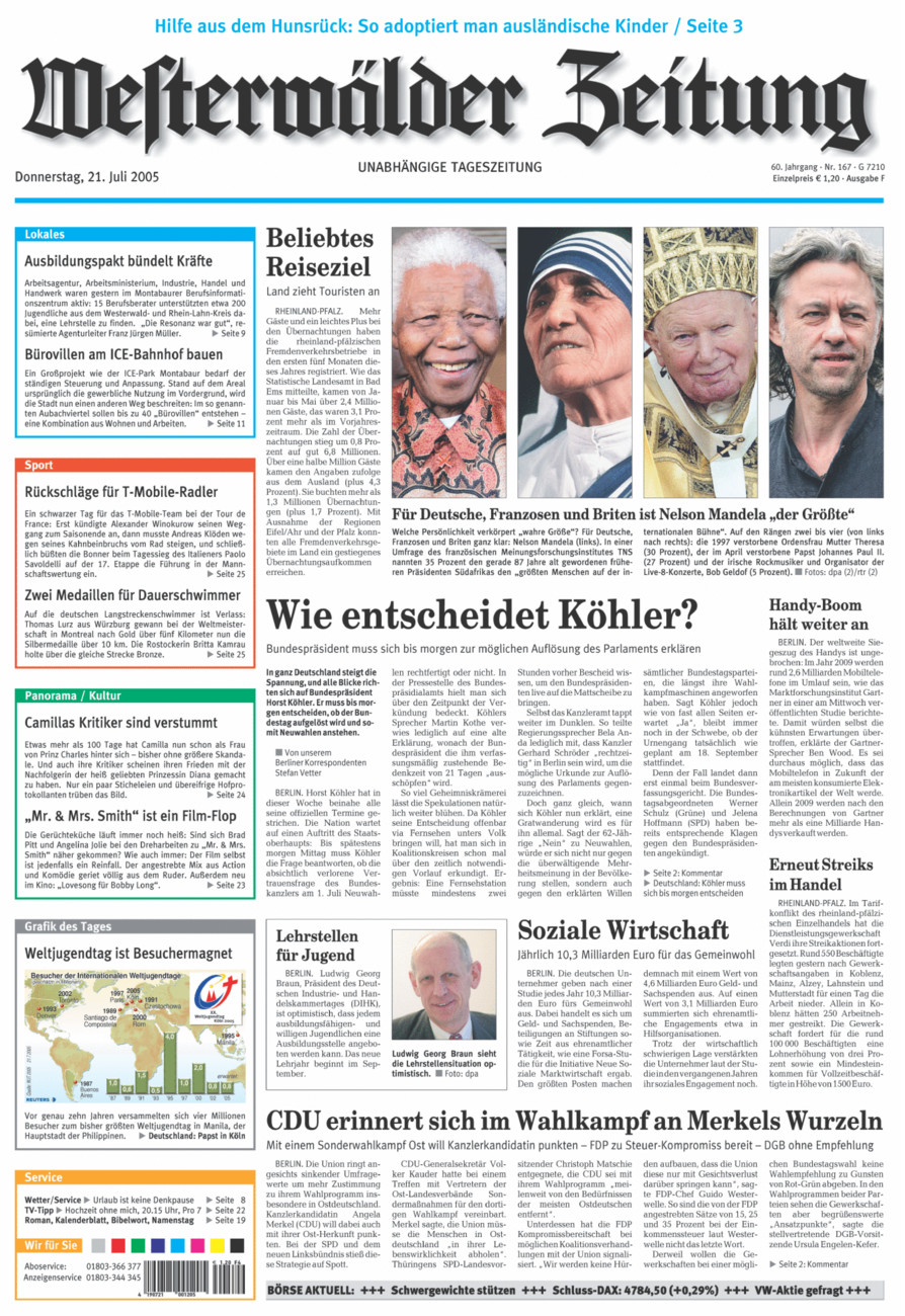 Westerwälder Zeitung vom Donnerstag, 21.07.2005