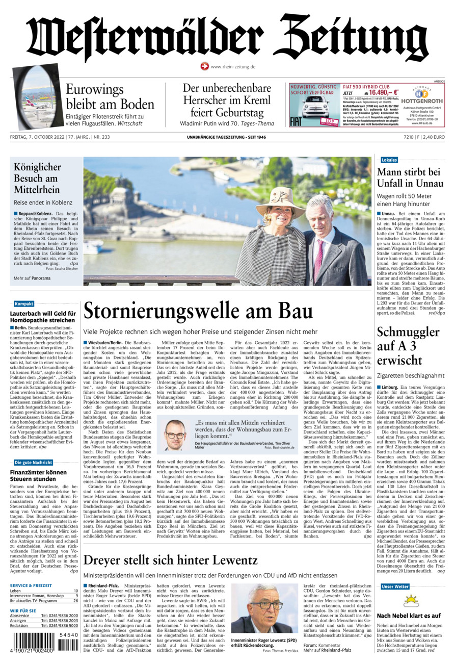 Westerwälder Zeitung vom Freitag, 07.10.2022