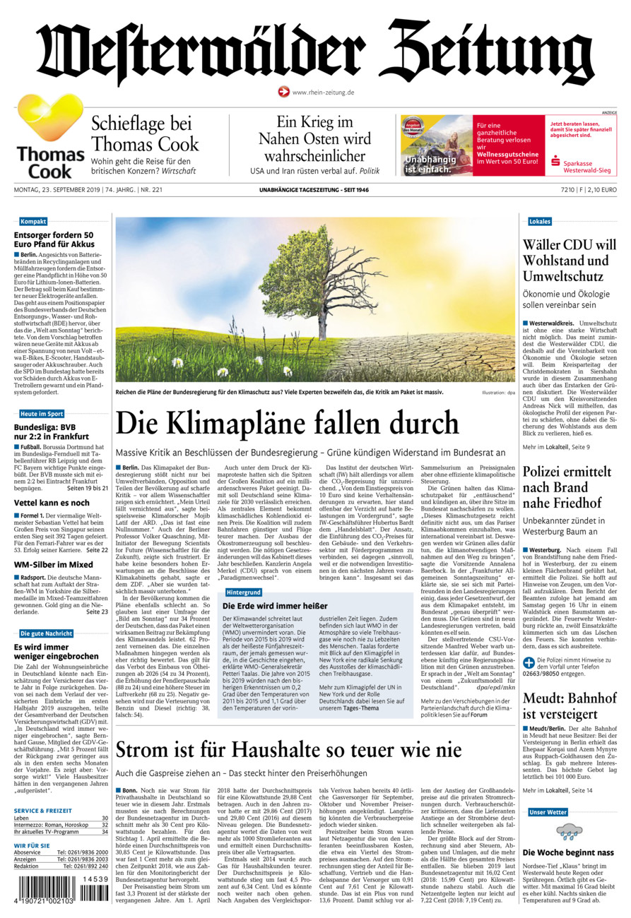 Westerwälder Zeitung vom Montag, 23.09.2019