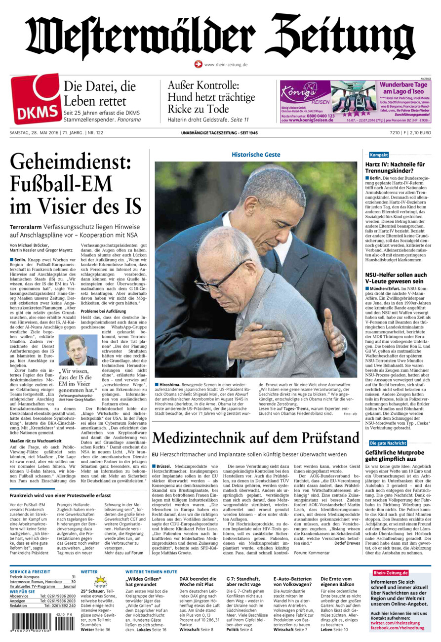 Westerwälder Zeitung vom Samstag, 28.05.2016