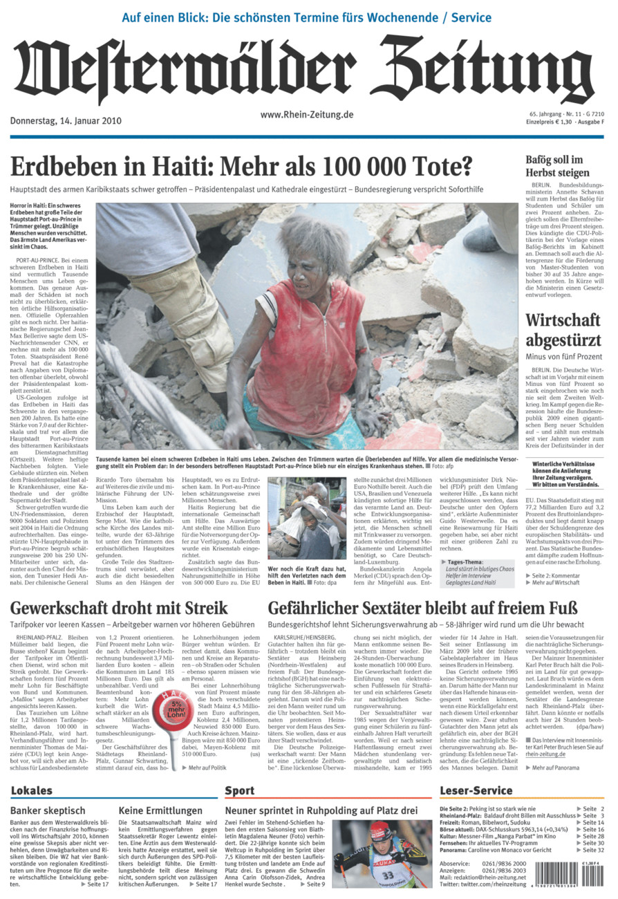 Westerwälder Zeitung vom Donnerstag, 14.01.2010