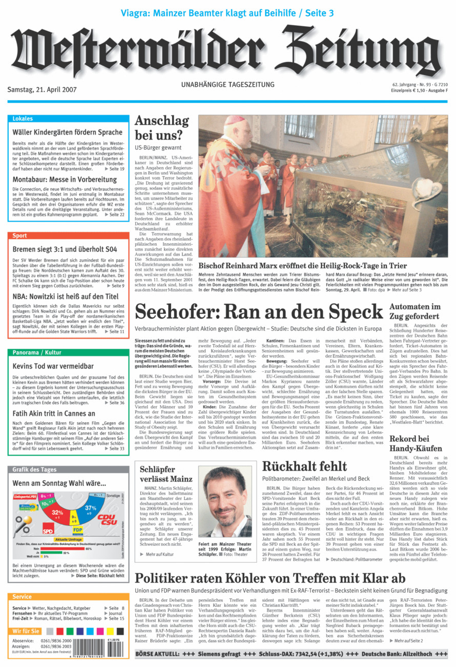 Westerwälder Zeitung vom Samstag, 21.04.2007