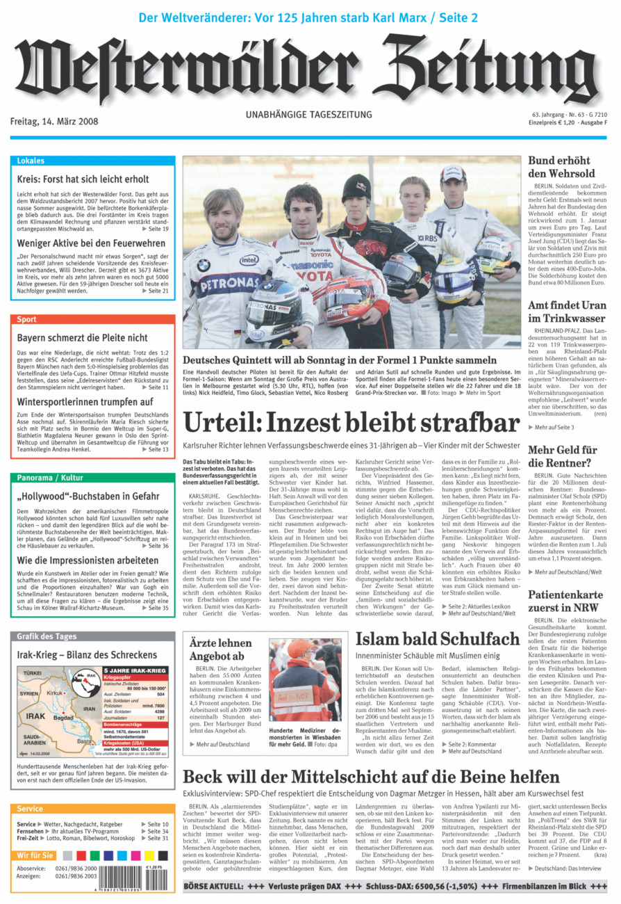 Westerwälder Zeitung vom Freitag, 14.03.2008
