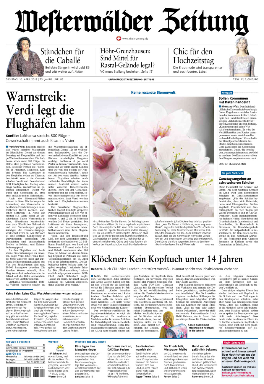 Westerwälder Zeitung vom Dienstag, 10.04.2018