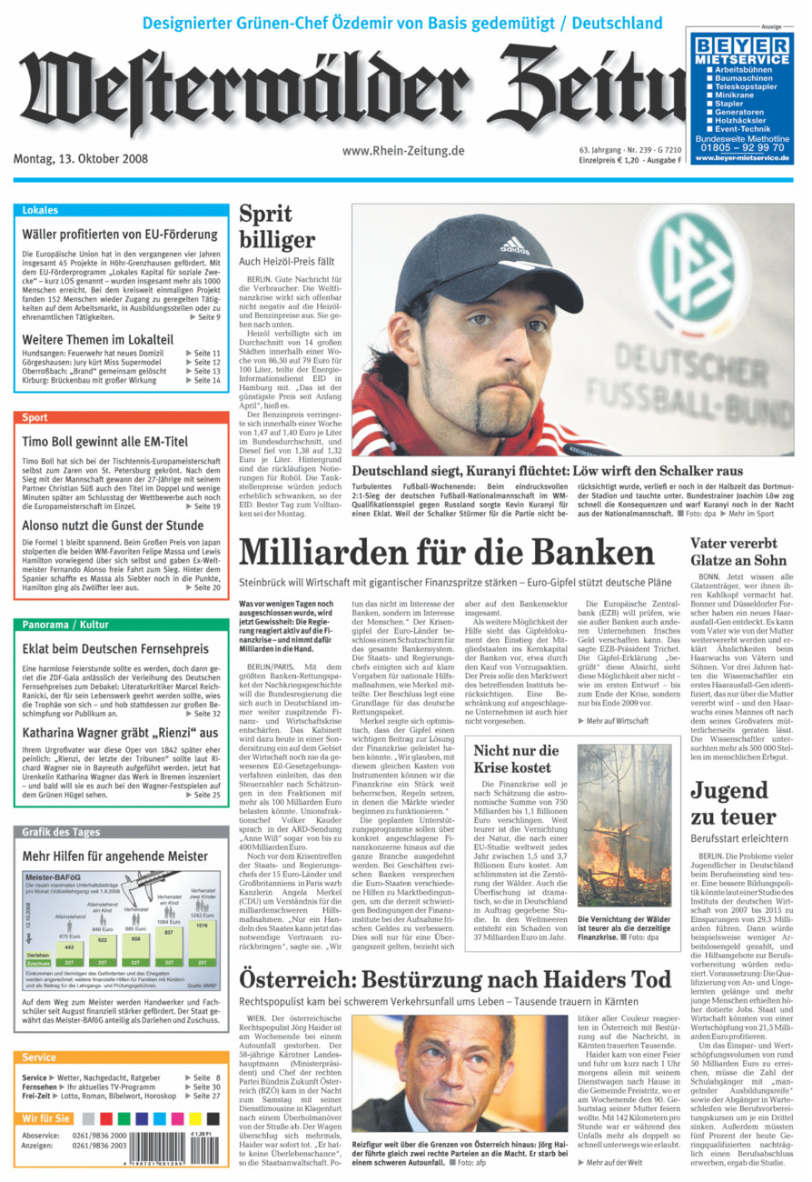 Westerwälder Zeitung vom Montag, 13.10.2008
