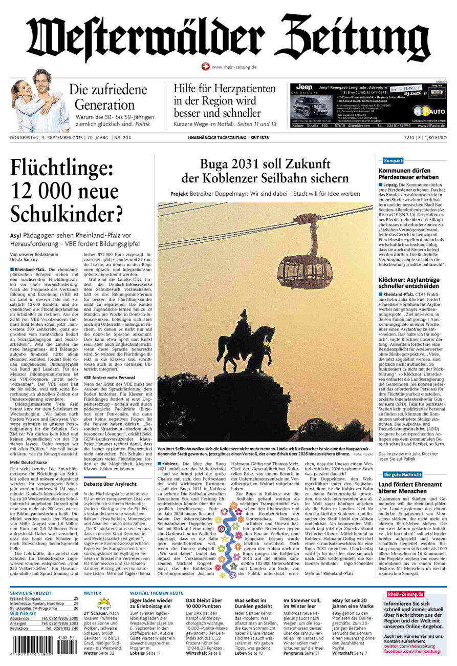 Westerwälder Zeitung vom Donnerstag, 03.09.2015