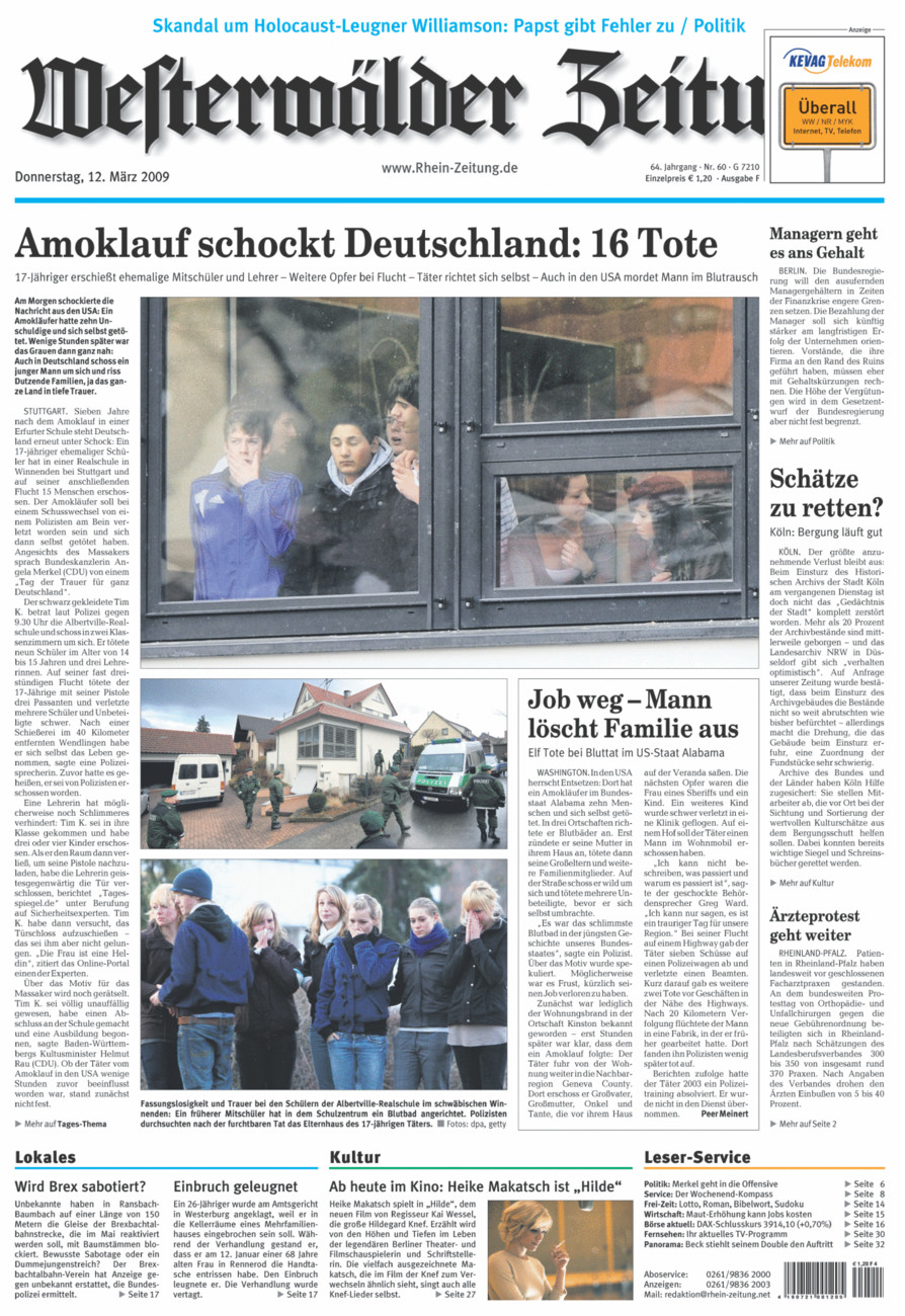 Westerwälder Zeitung vom Donnerstag, 12.03.2009
