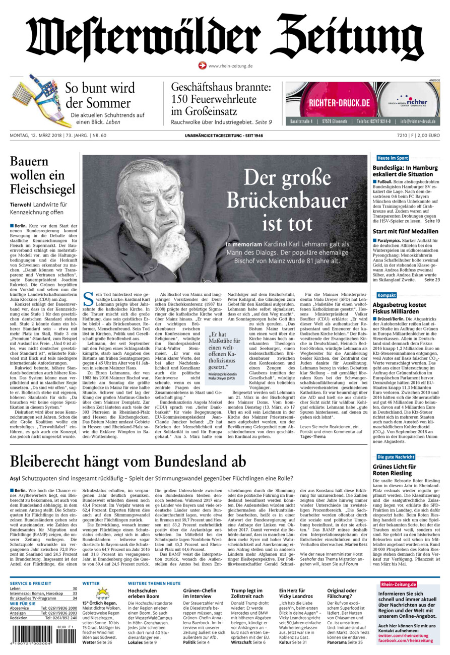 Westerwälder Zeitung vom Montag, 12.03.2018