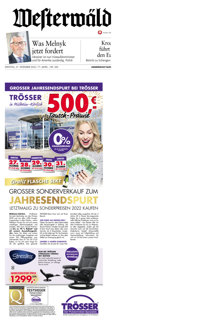 Westerwälder Zeitung vom Dienstag, 27.12.2022