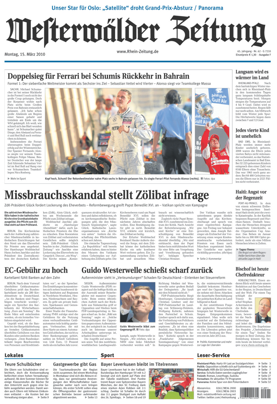 Westerwälder Zeitung vom Montag, 15.03.2010