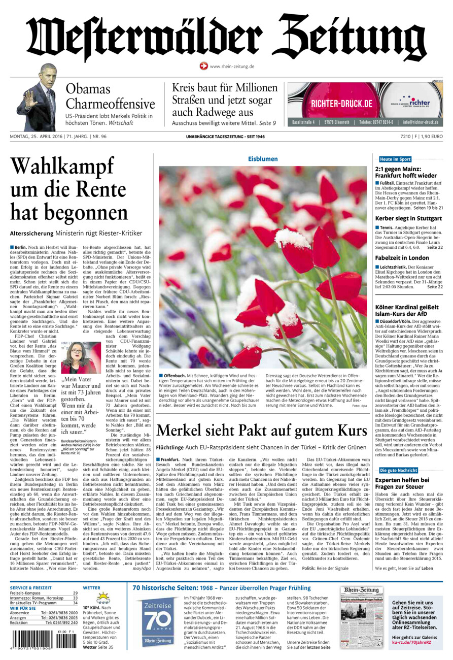 Westerwälder Zeitung vom Montag, 25.04.2016