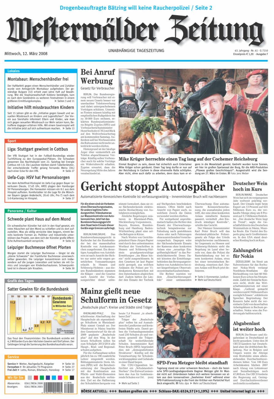 Westerwälder Zeitung vom Mittwoch, 12.03.2008