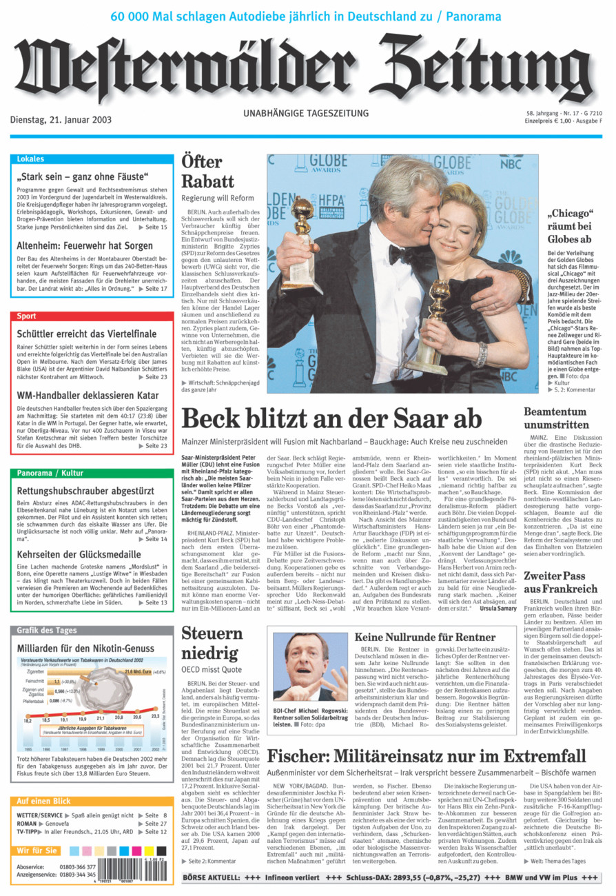 Westerwälder Zeitung vom Dienstag, 21.01.2003