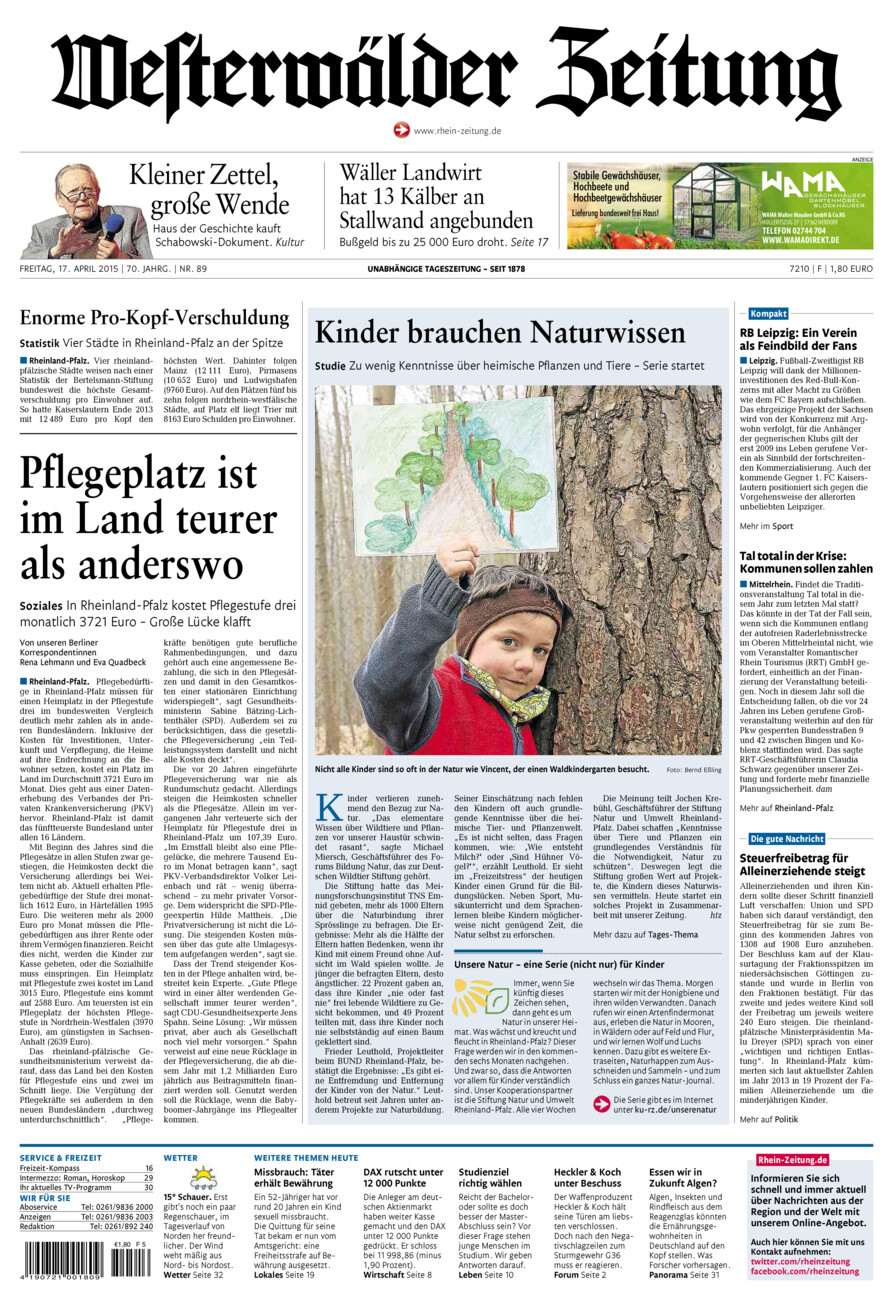 Westerwälder Zeitung vom Freitag, 17.04.2015