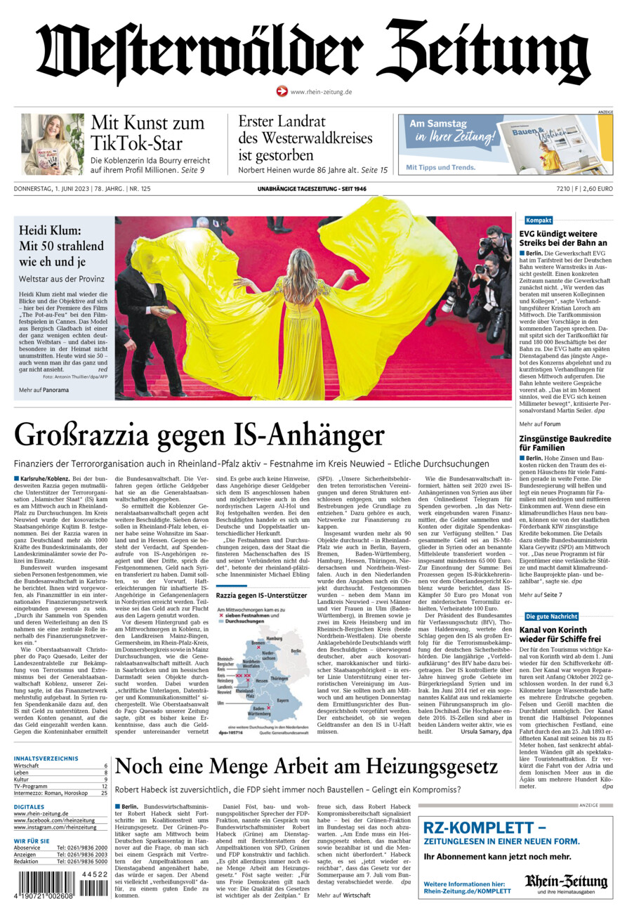 Westerwälder Zeitung vom Donnerstag, 01.06.2023