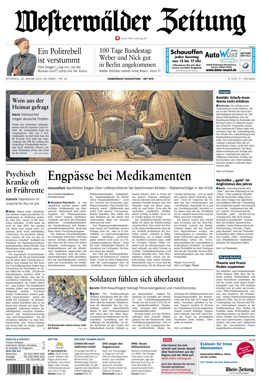 Westerwälder Zeitung vom Mittwoch, 29.01.2014