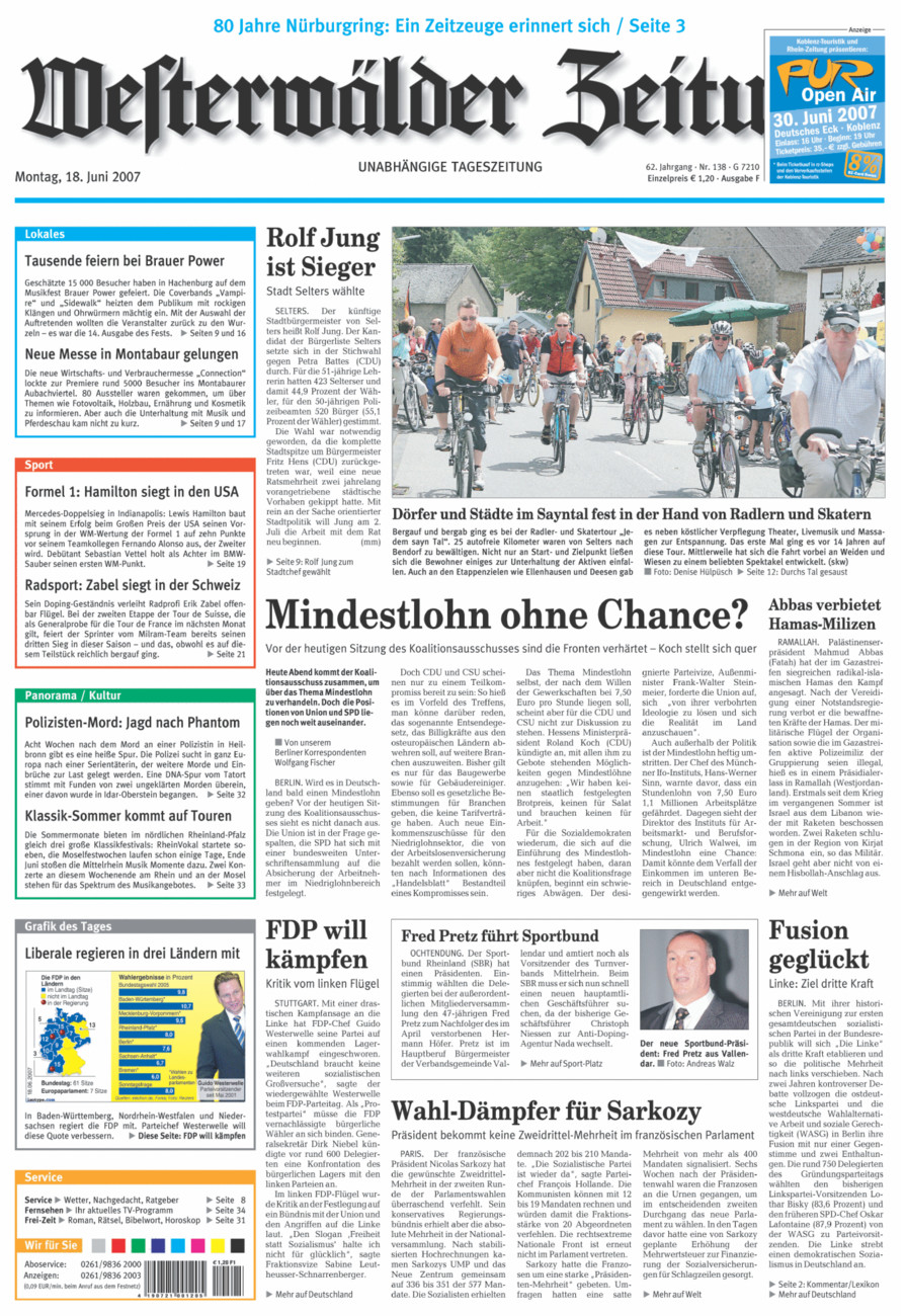 Westerwälder Zeitung vom Montag, 18.06.2007