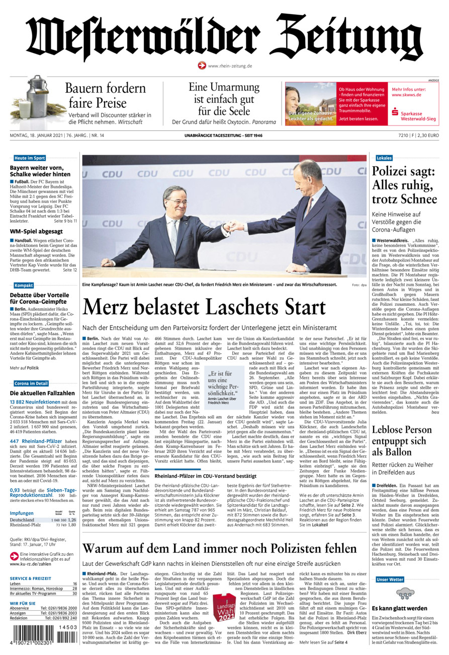 Westerwälder Zeitung vom Montag, 18.01.2021