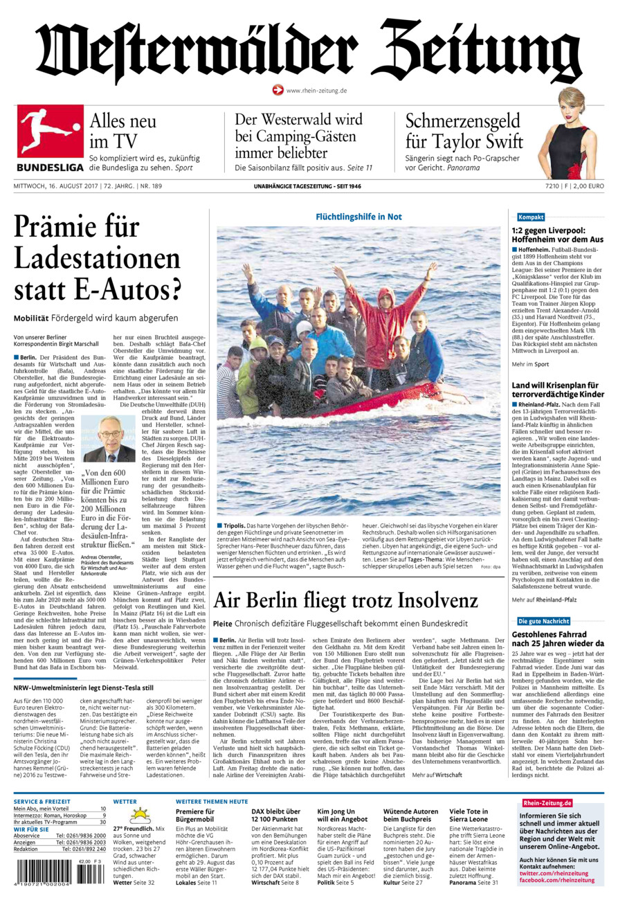 Westerwälder Zeitung vom Mittwoch, 16.08.2017