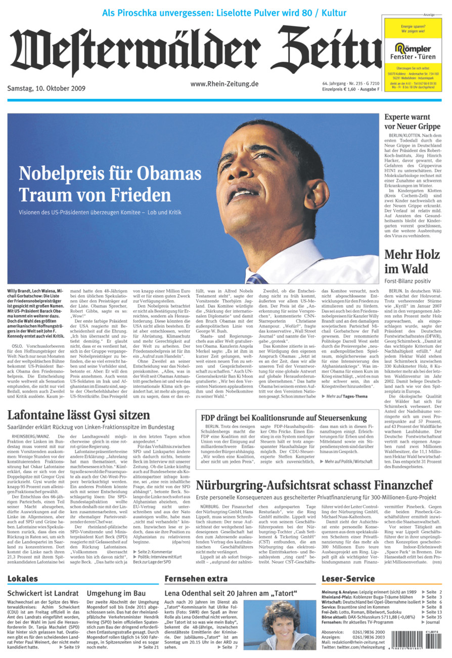 Westerwälder Zeitung vom Samstag, 10.10.2009
