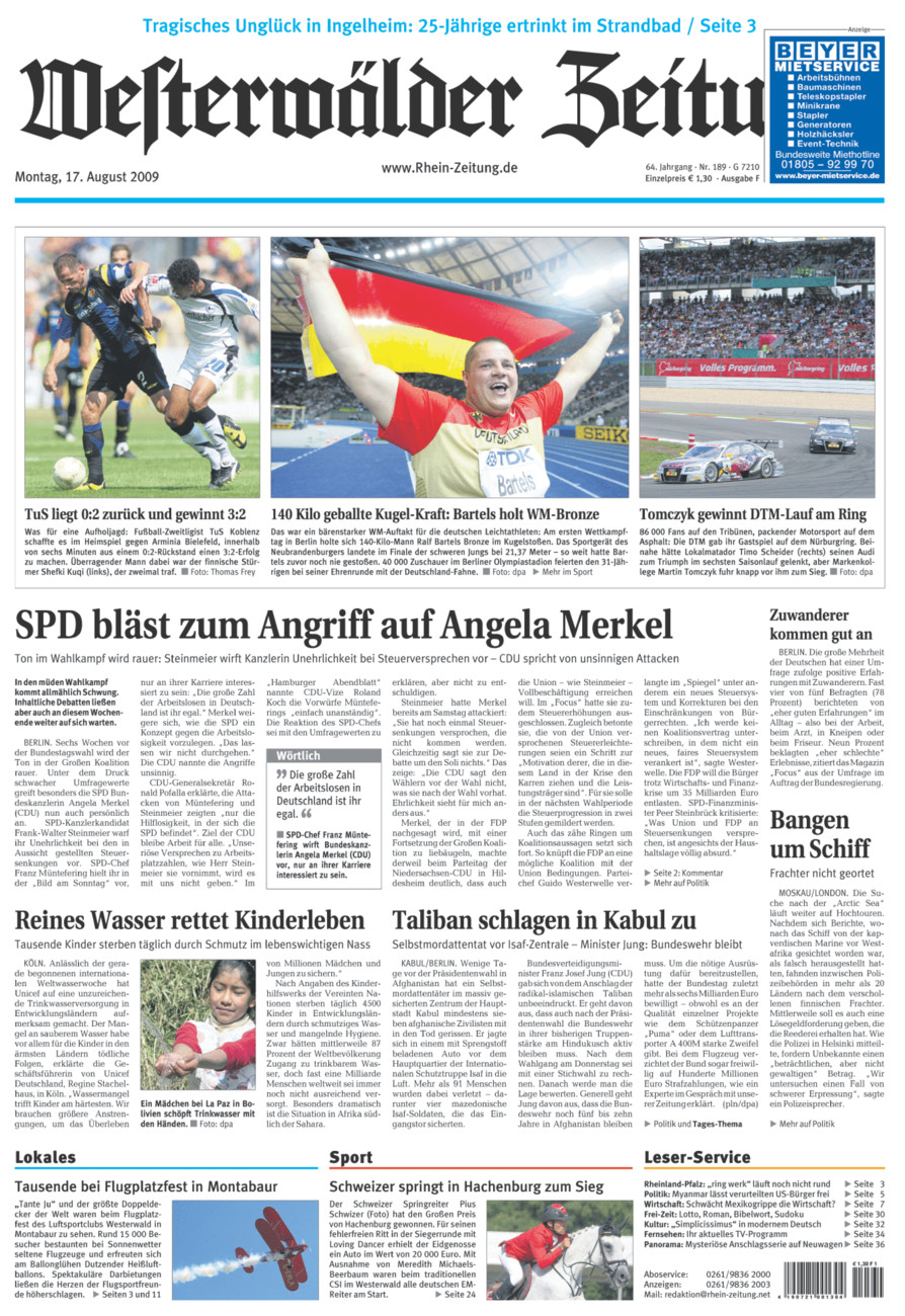Westerwälder Zeitung vom Montag, 17.08.2009