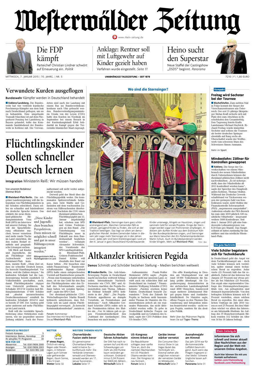 Westerwälder Zeitung vom Mittwoch, 07.01.2015