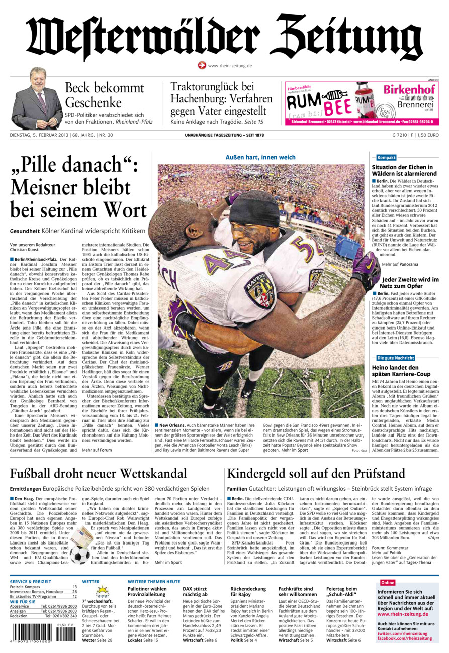 Westerwälder Zeitung vom Dienstag, 05.02.2013