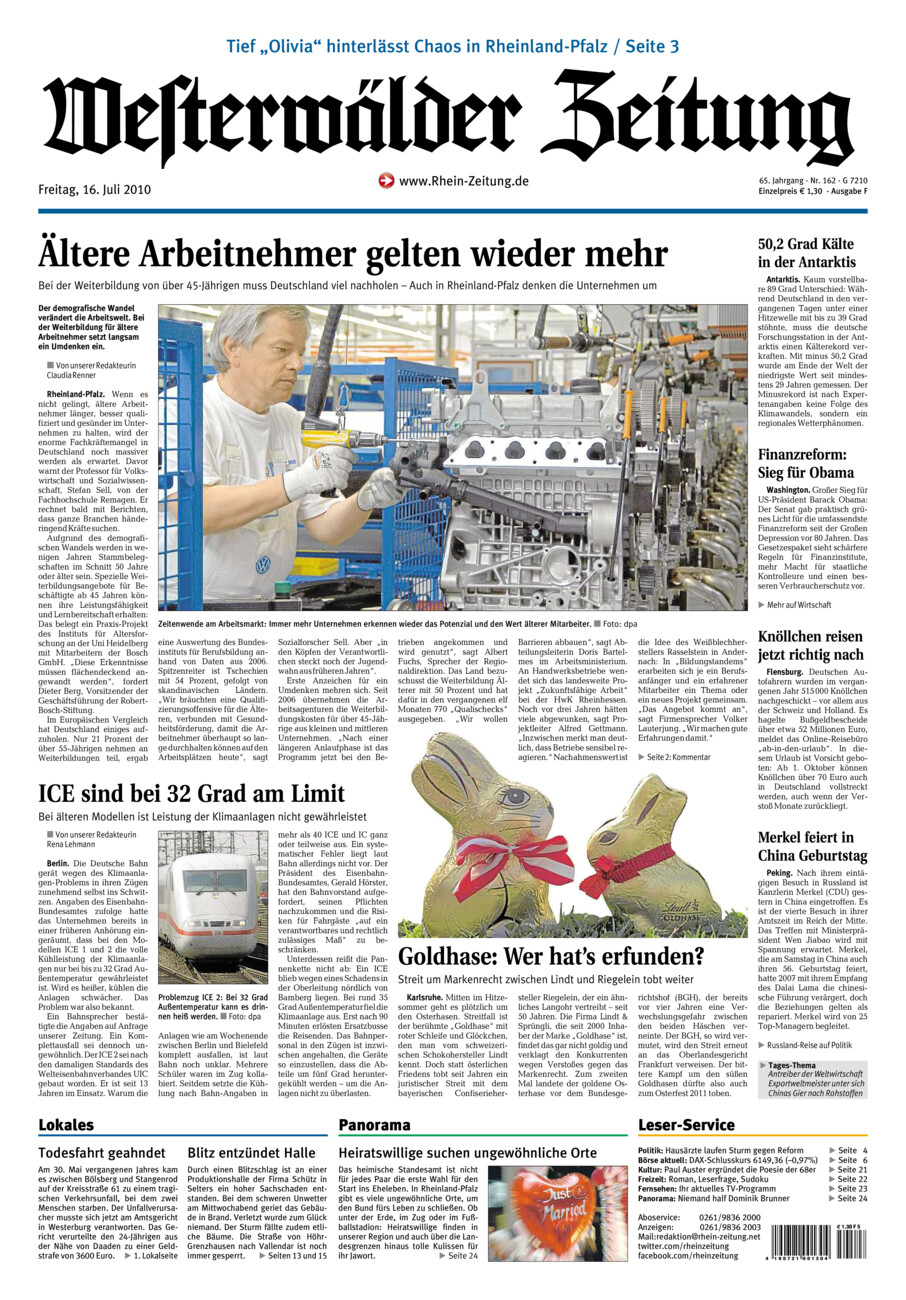 Westerwälder Zeitung vom Freitag, 16.07.2010
