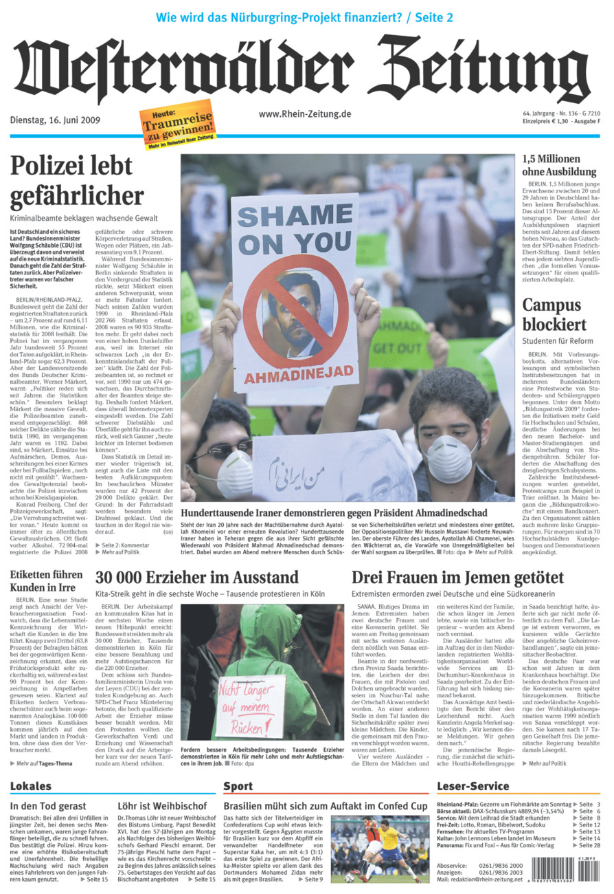 Westerwälder Zeitung vom Dienstag, 16.06.2009