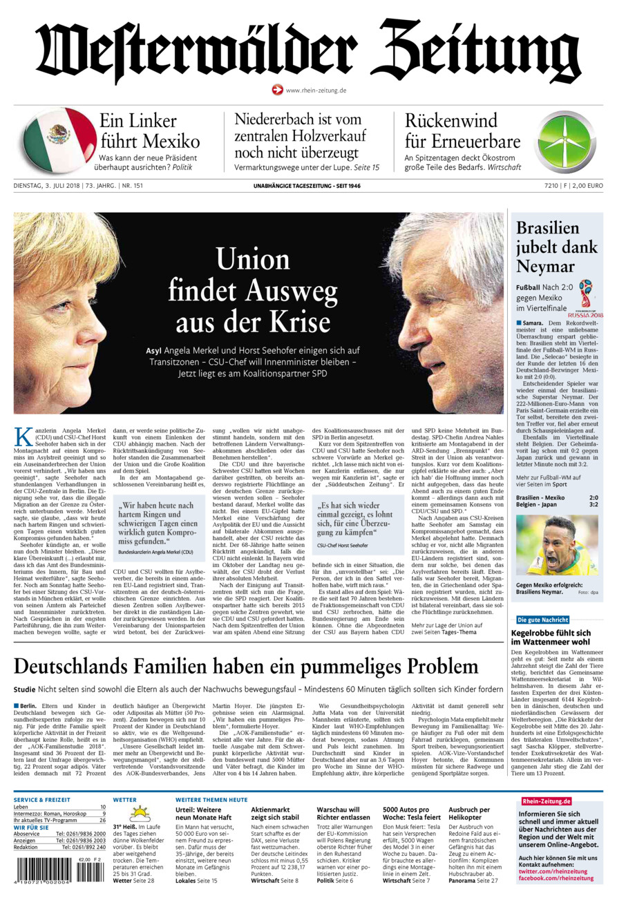 Westerwälder Zeitung vom Dienstag, 03.07.2018