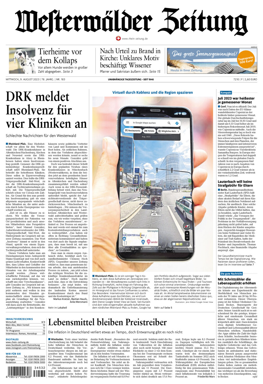 Westerwälder Zeitung vom Mittwoch, 09.08.2023