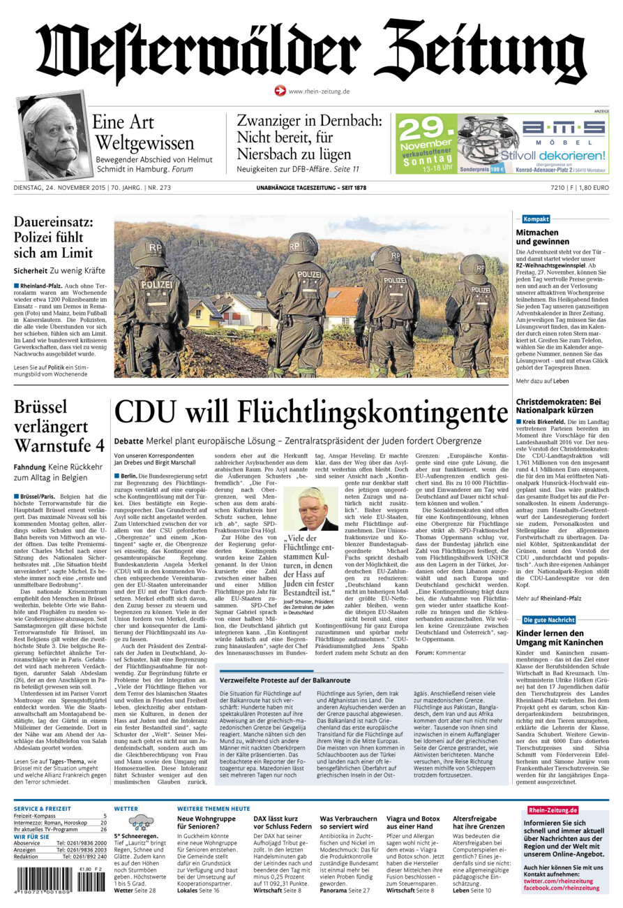 Westerwälder Zeitung vom Dienstag, 24.11.2015