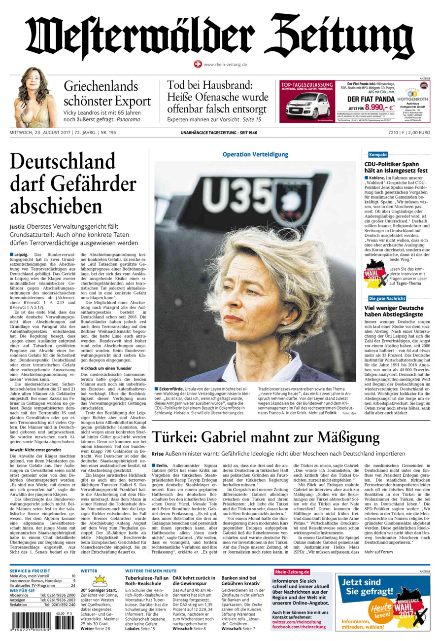 Westerwälder Zeitung vom Mittwoch, 23.08.2017