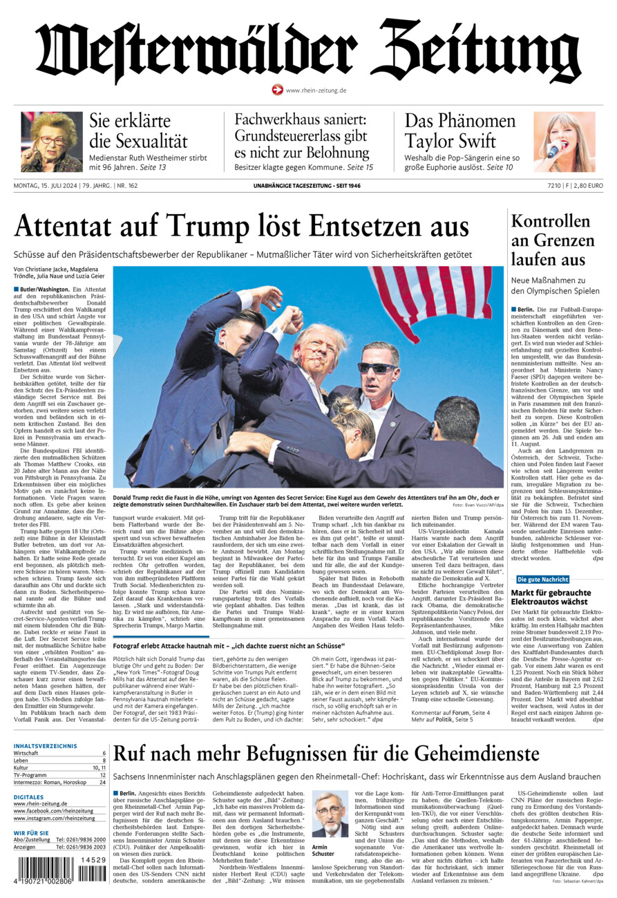 Westerwälder Zeitung vom Montag, 15.07.2024