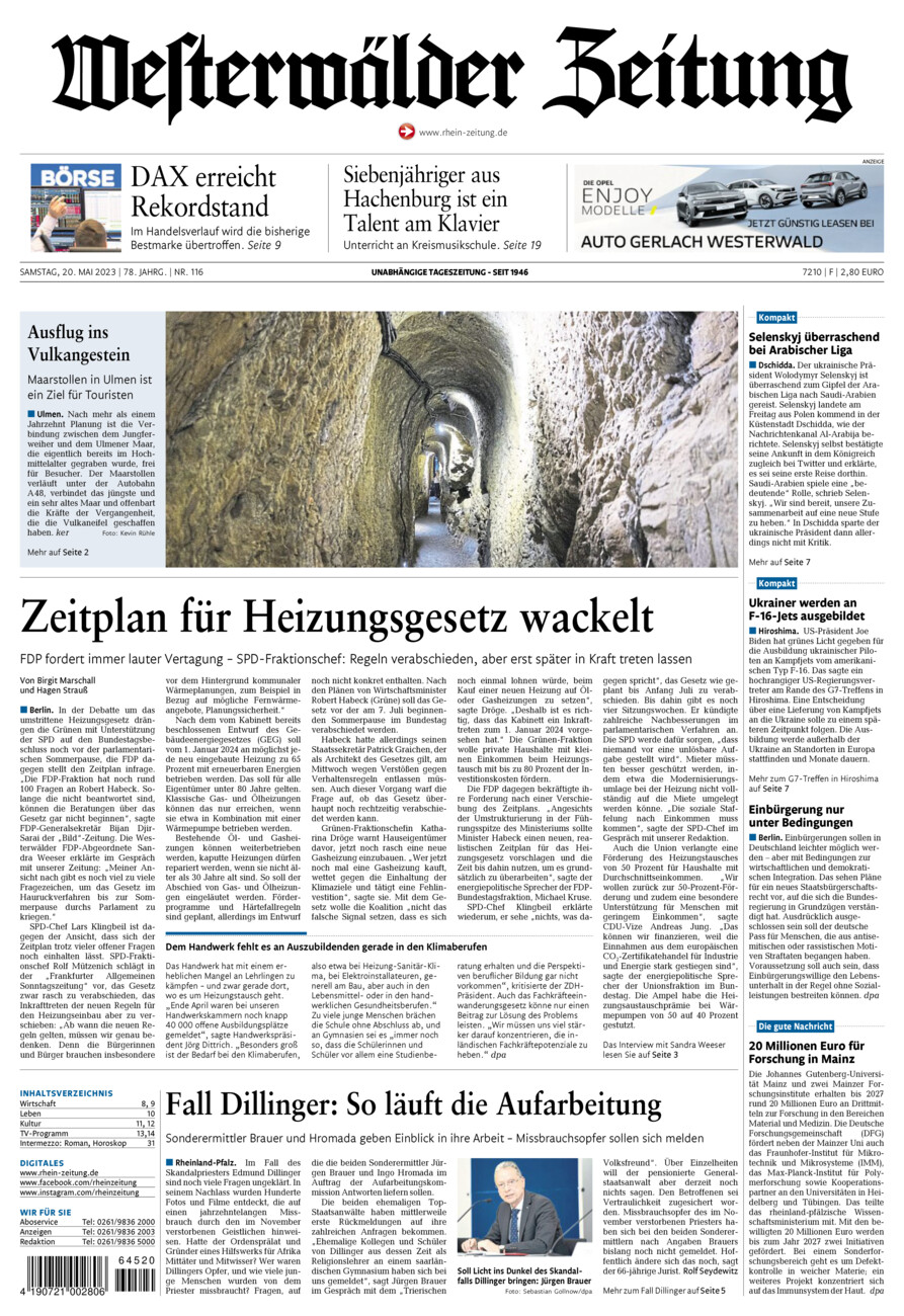 Westerwälder Zeitung vom Samstag, 20.05.2023