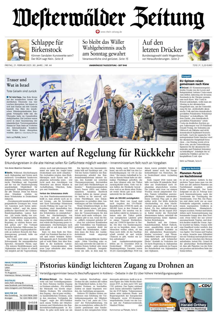 Westerwälder Zeitung vom Freitag, 21.02.2025