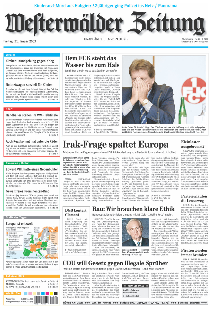 Westerwälder Zeitung vom Freitag, 31.01.2003