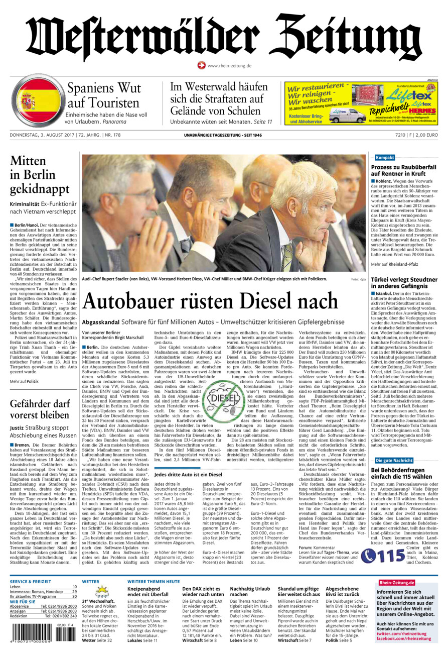 Westerwälder Zeitung vom Donnerstag, 03.08.2017