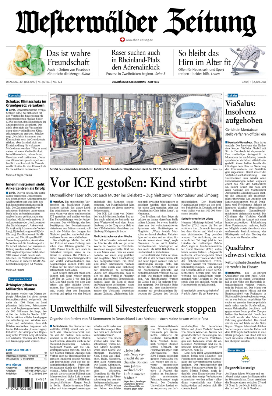 Westerwälder Zeitung vom Dienstag, 30.07.2019