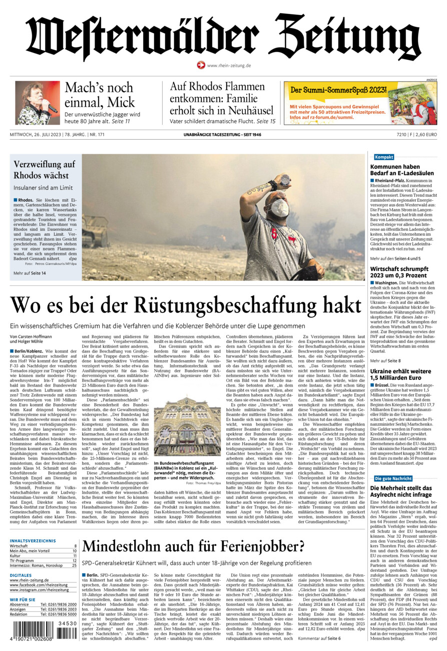 Westerwälder Zeitung vom Mittwoch, 26.07.2023