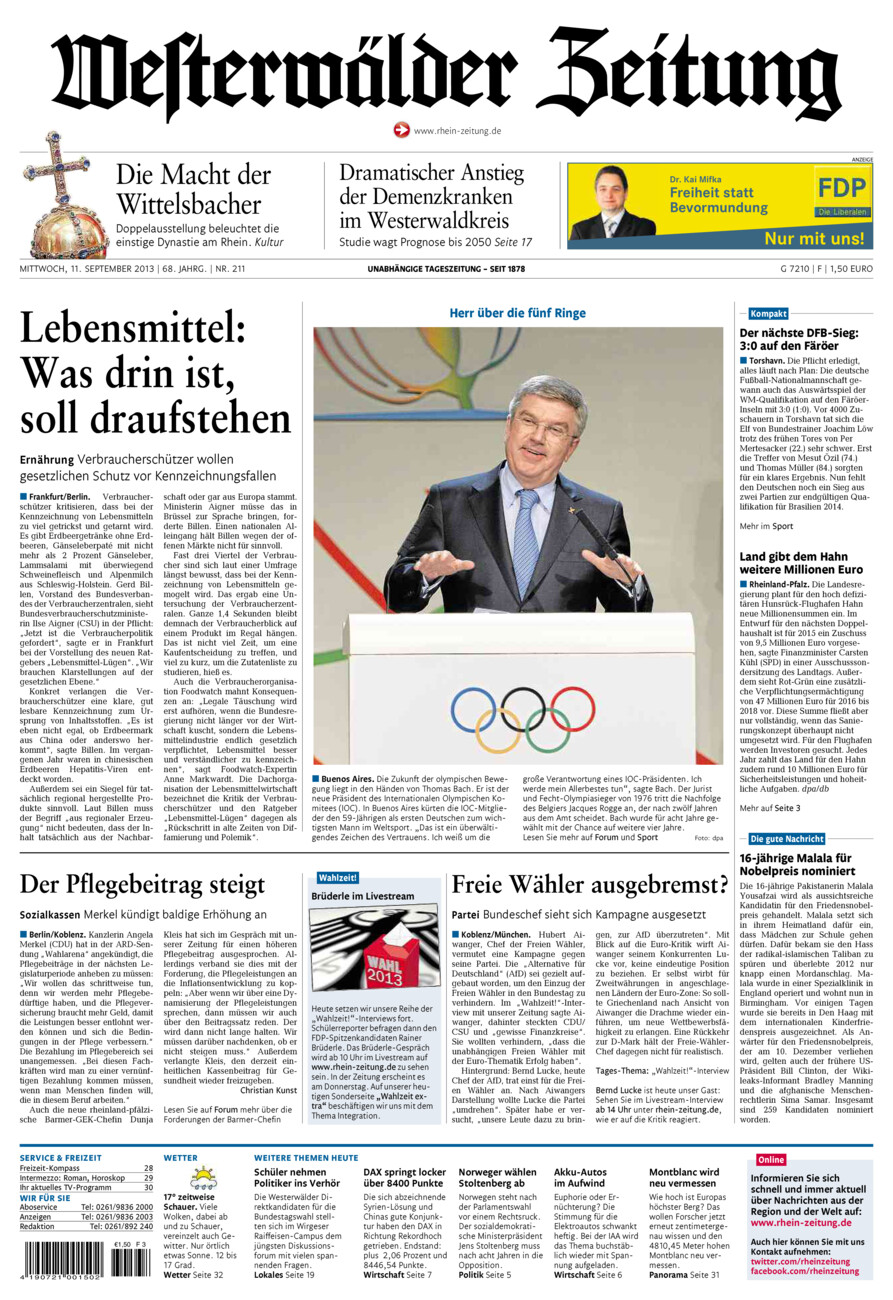Westerwälder Zeitung vom Mittwoch, 11.09.2013