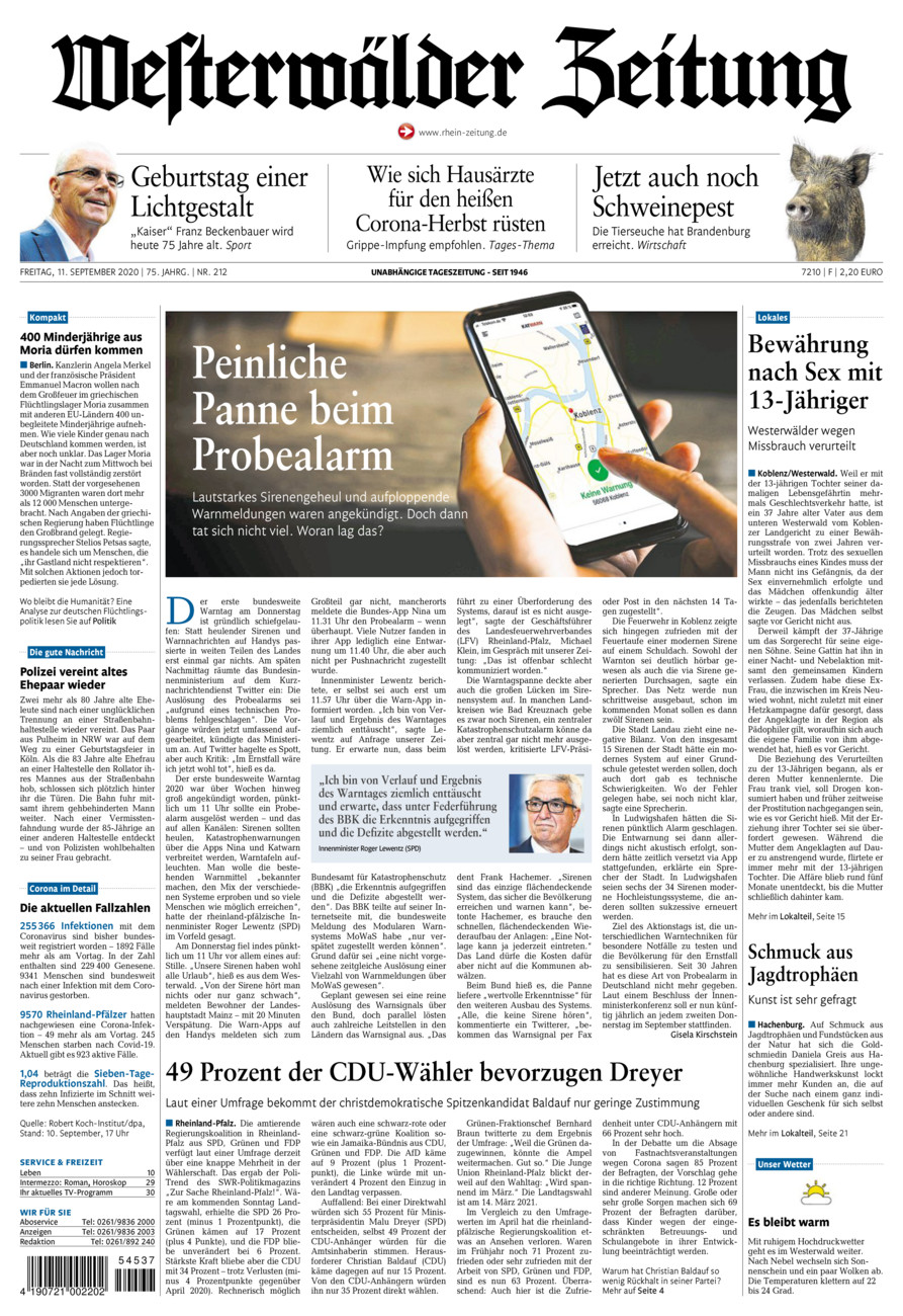 Westerwälder Zeitung vom Freitag, 11.09.2020