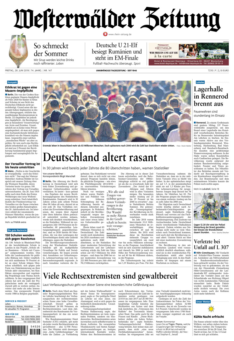 Westerwälder Zeitung vom Freitag, 28.06.2019